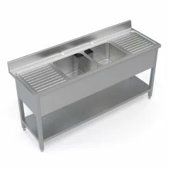 Empire 1.8m Commercial Stainless Steel Double Bowl Double Drainer Sink (600mm Deep)