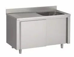 Combisteel 700 Stainless Steel Single Right Bowl Sink With Sliding Doors 1200mm Wide - 7333.0905