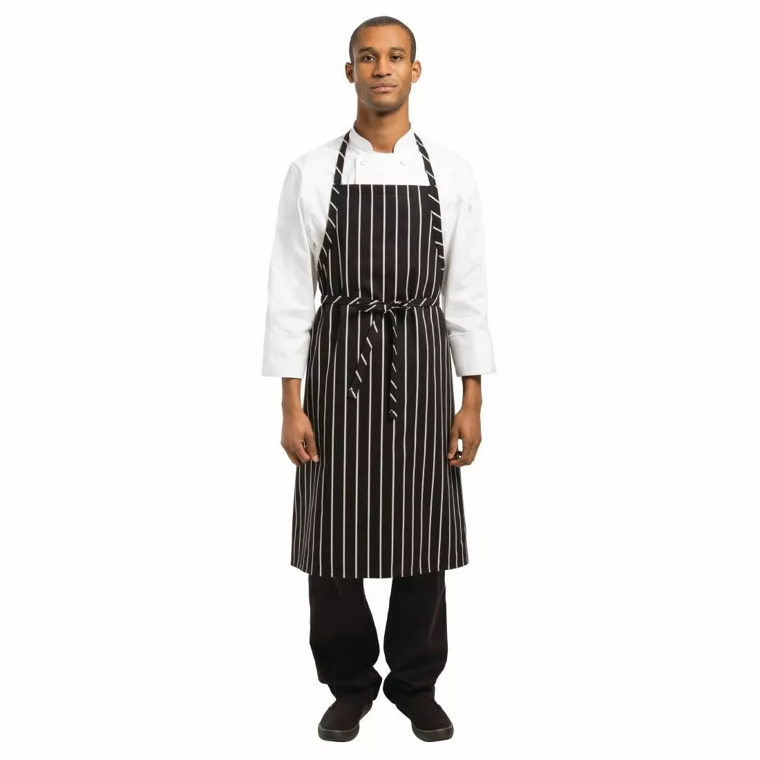 Chef Works Premium Woven Bib Apron Black And White Stripe - B248 1 Chef Works Premium Woven Bib Apron Black And White Stripe - B248