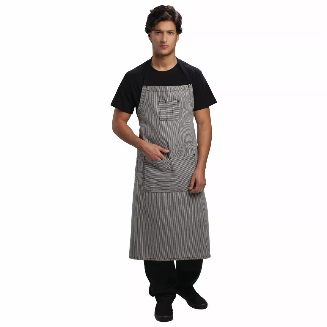 Chef Works Urban Portland Fine Stripe Bib Apron Grey - B351 1 Chef Works Urban Portland Fine Stripe Bib Apron Grey - B351