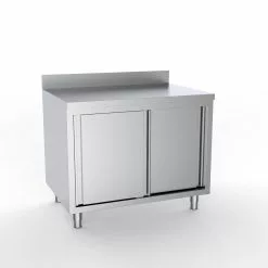 Combisteel Full 430 Stainless Steel 600 Line Worktable With Sliding Doors & Upstand 1400mm Wide