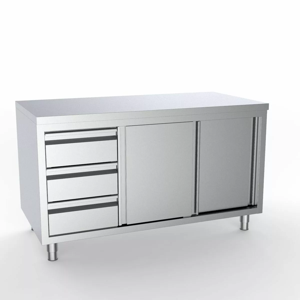 Combisteel Full 430 Stainless Steel Worktable With Sliding Doors & 3 Drawers 1400mm Wide - 7333.0248 1 Combisteel Full 430 Stainless Steel Worktable With Sliding Doors & 3 Drawers 1400mm Wide - 7333.0248