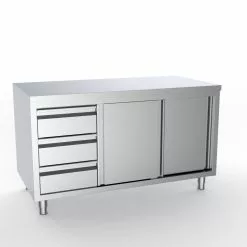 Combisteel Full 430 Stainless Steel Worktable With Sliding Doors & 3 Drawers 1800mm Wide - 7333.0252