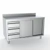 Combisteel Full 430 Stainless Steel Worktable With Sliding Doors, 3 Drawers & Upstand 1400mm Wide