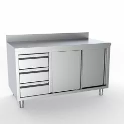 Combisteel Full 430 Stainless Steel Worktable With Sliding Doors, 3 Drawers & Upstand 1600mm Wide