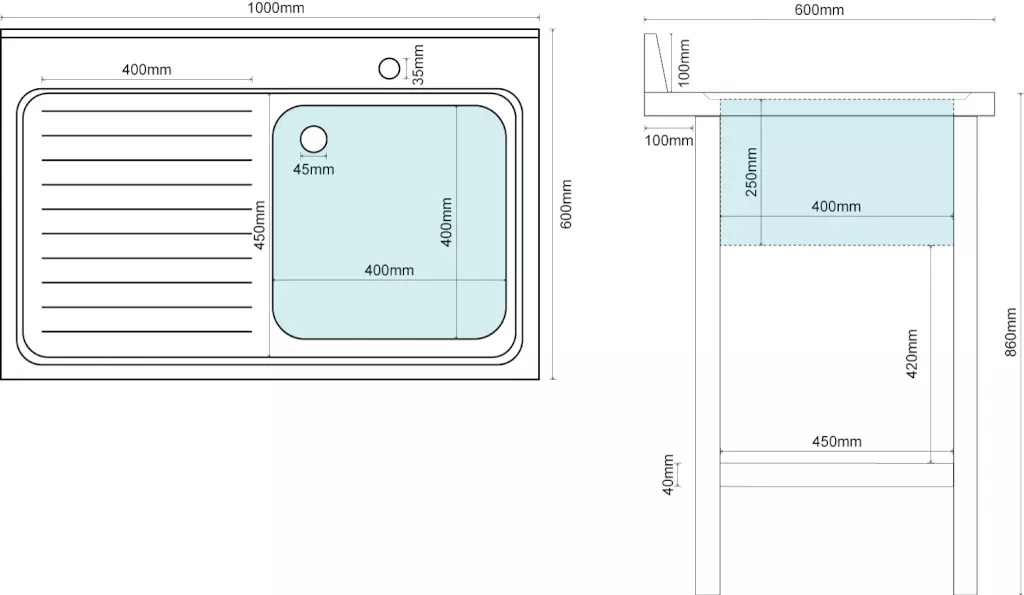 Empire Stainless Steel Single Bowl Sink Left Hand Drainer - 1000-600LHD 6 Empire Stainless Steel Single Bowl Sink Left Hand Drainer - 1000-600LHD - Image 6