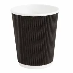 Fiesta Disposable Coffee Cups Ripple Wall Black 225ml / 8oz (Pack Of 25) - CM540