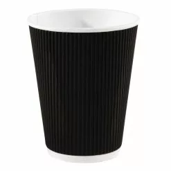 Fiesta Disposable Coffee Cups Ripple Wall Black 340ml / 12oz (Pack Of 25) - CM541