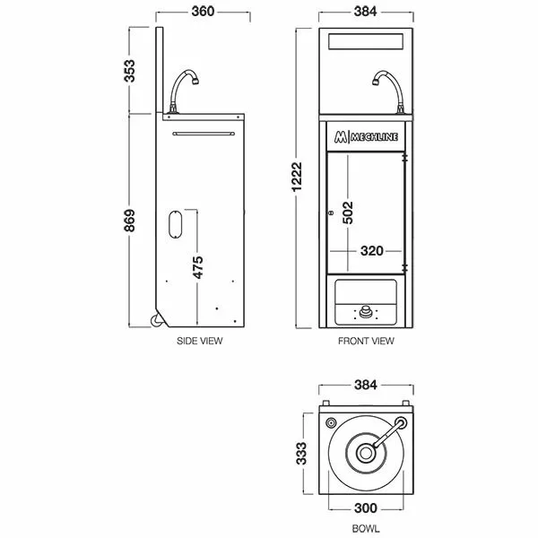 Mechline BaSix Stainless Steel Mobile Hand Wash Station - BSX-MHB-HCW 4 Mechline BaSix Stainless Steel Mobile Hand Wash Station - BSX-MHB-HCW - Image 4