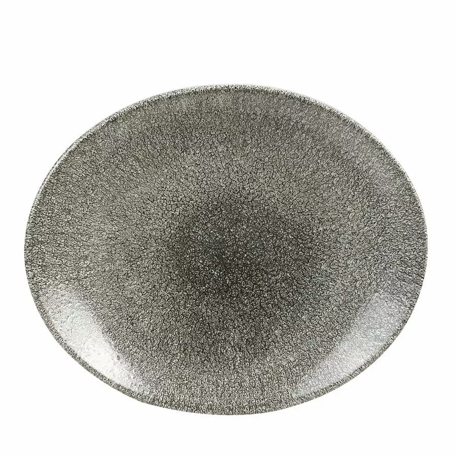 Churchill Raku Quartz Black Oval Coupe Plate 10 Inch (12 Pack) - BJ827 1 Churchill Raku Quartz Black Oval Coupe Plate 10 Inch (12 Pack) - BJ827