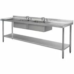Vogue Stainless Steel Sink Double Bowl And Double Drainer 2400mm - U910